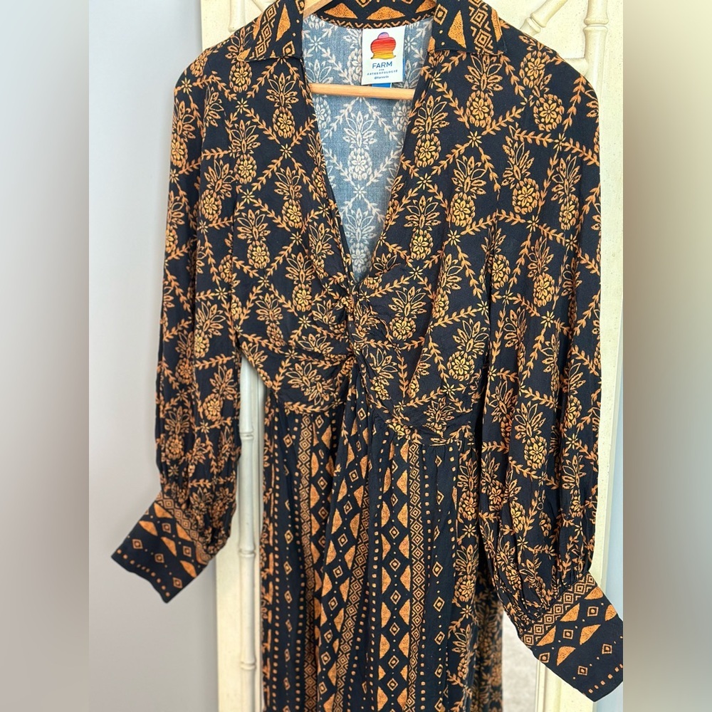 Anthropologie FARM Rio Long Sleeved Midi 100% Viscose Summer Dress size XS EUC